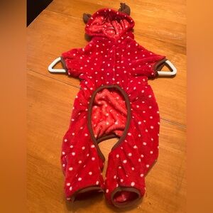 Luv Gear Dog Reindeer Hooded PJ’s Red Polka Dot w/Brown Trim covers 4 Paws.